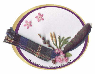 After a long winter, the Pussy Willows, Mayflowers, and Nova Scotia tartan waving in the breeze show the joy that comes with a Nova Scotia Spring. The blue and grey of a BlueJay feather, tassels of Ground Pine, and a bud of spring-time Maple bring spring to the heart of Nova Scotia. 